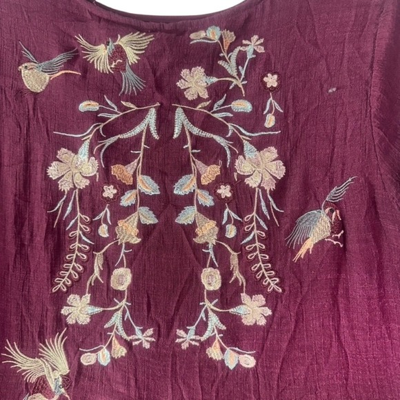 Umgee Burgundy Embroidered Ruffle-Sleeve Tunic Dress – Size Large - Picture 3 of 11